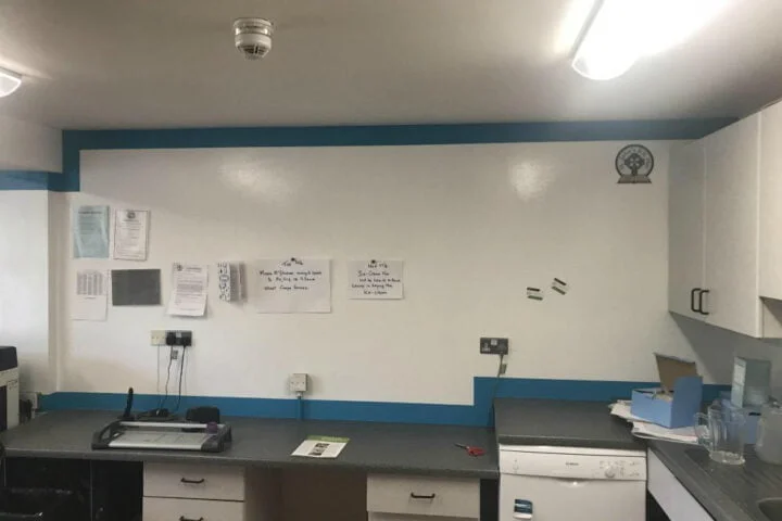 Magnetic whiteboard wall for teachers lounge