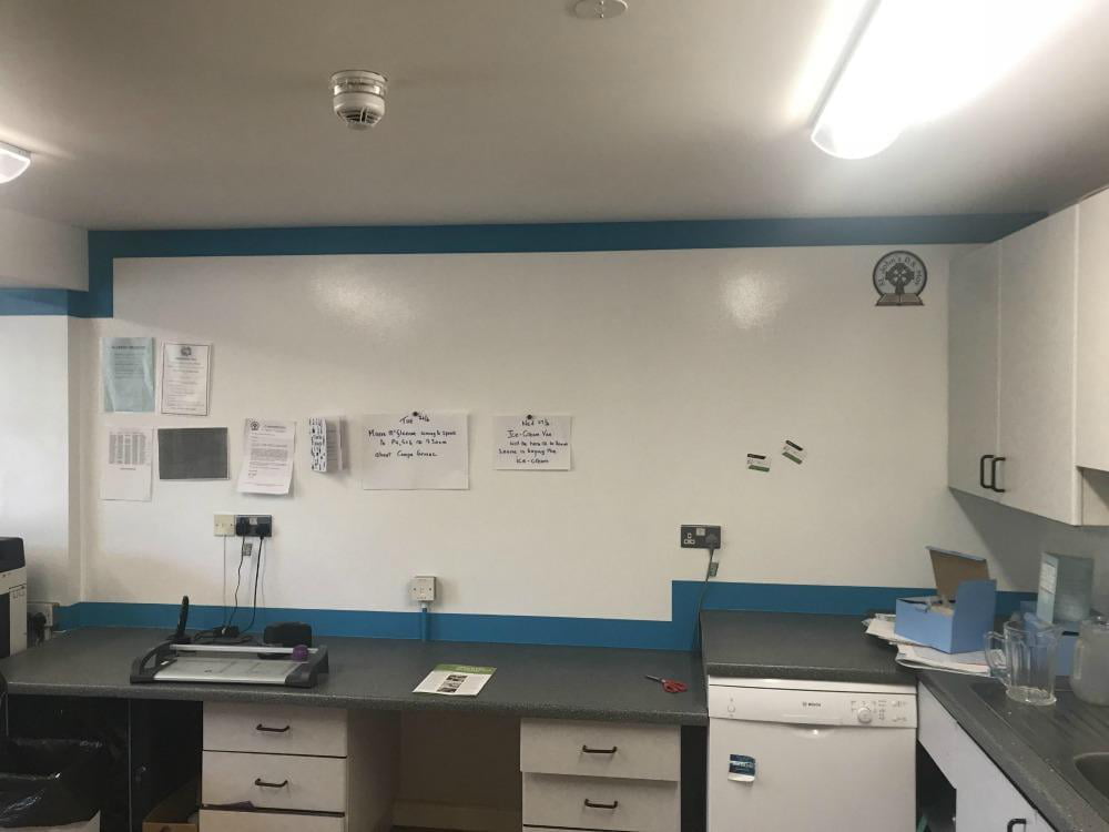Magnetic whiteboard wall for teachers lounge