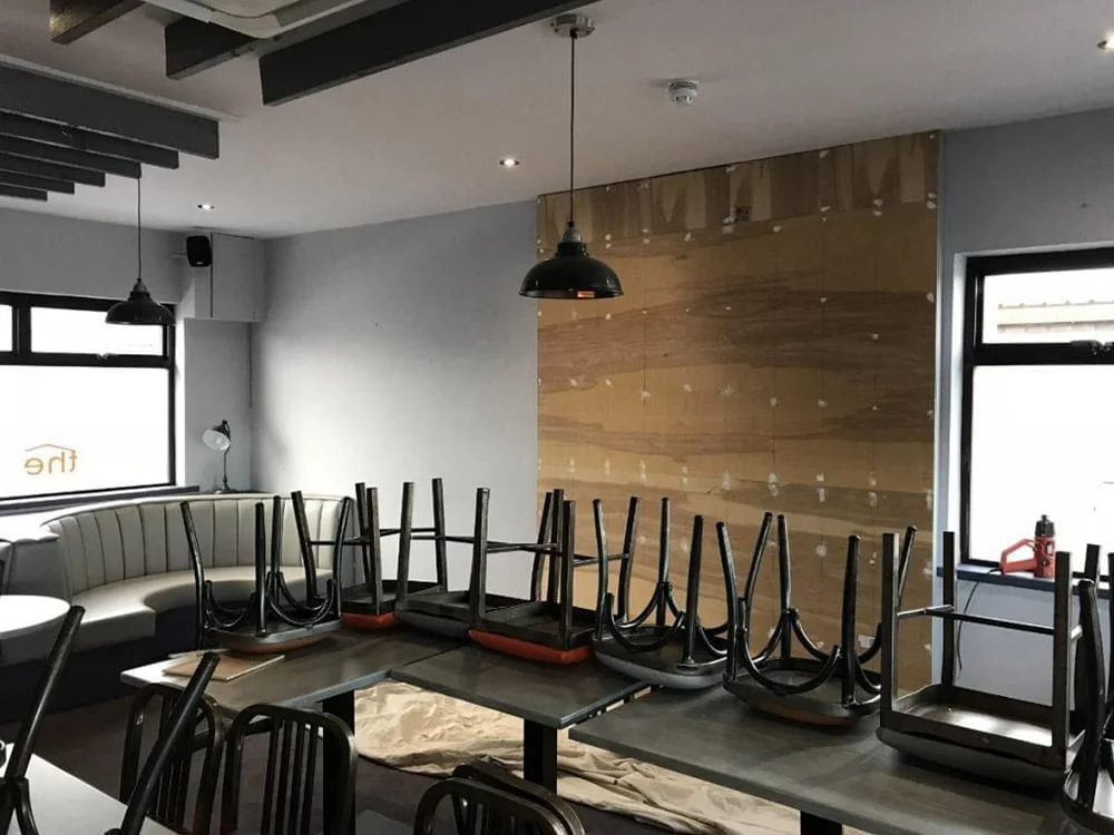 Stacks Bistro walls before adding smart writable surfaces