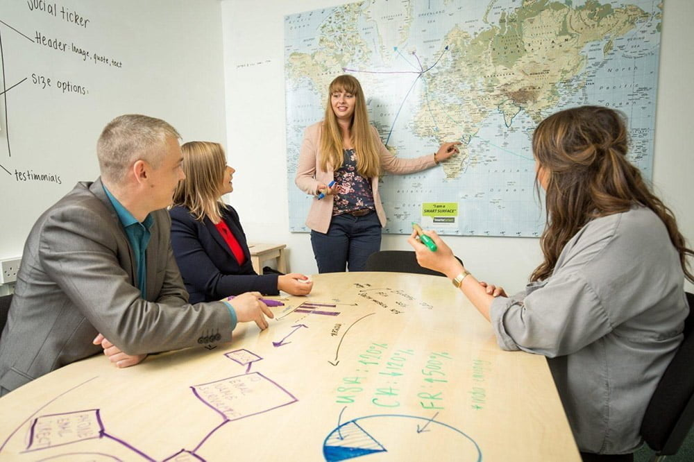 Whiteboard paint clear table in board room group meeting planning